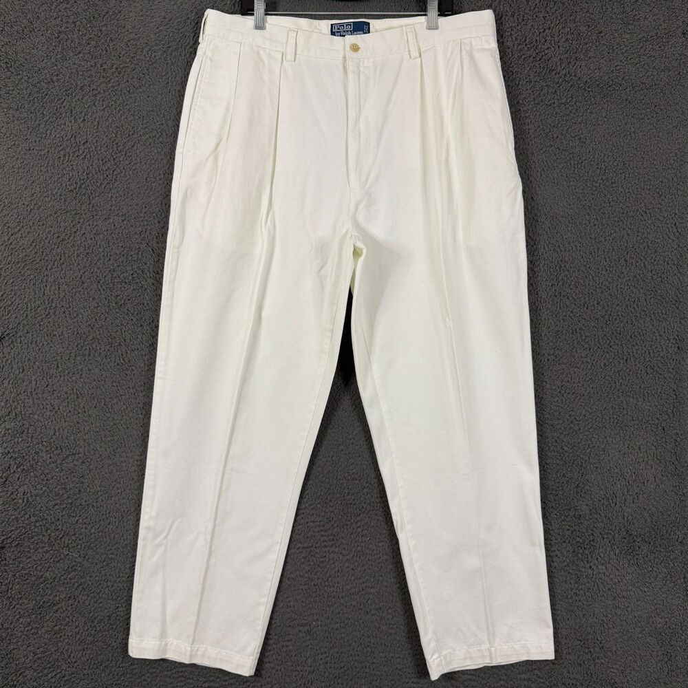 Vtg Polo Ralph Lauren Andrew Pants Mens 40x30 White Classic Fit Pleated Cuffed